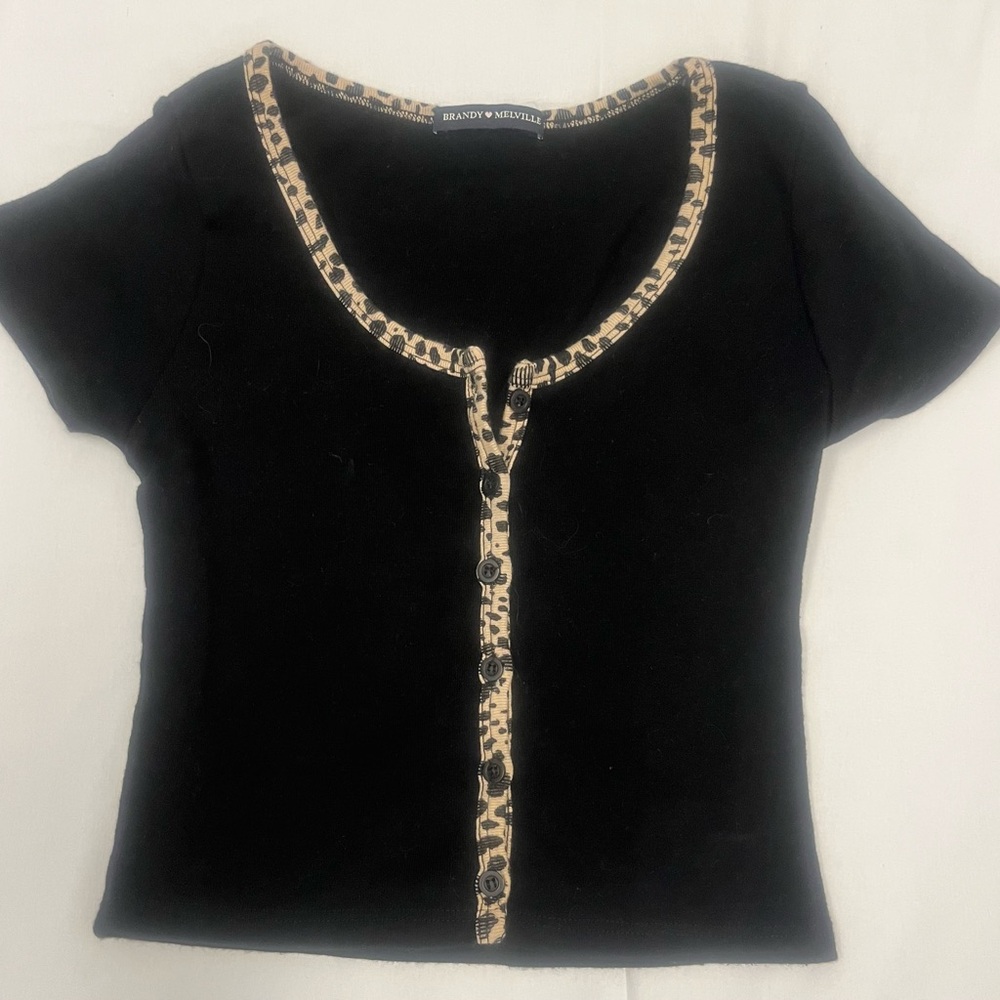 Brandy Melville Black Top with Leopard Trim